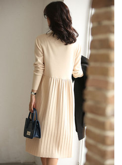 Turtleneck Long Sleeve Sweater Pleated Dress