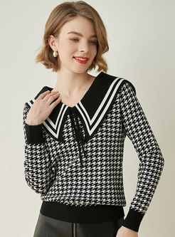 Color-blocked Houndstooth Pullover Sweater