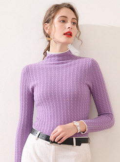 Mock Neck Color-blocked Slim Pullover Sweater