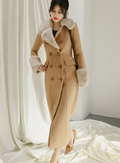 Lapel Patchwork Double-breasted Long Peacoat
