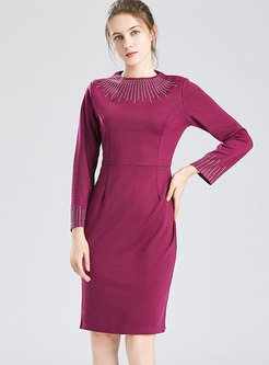 Long Sleeve Ruched Knee-length Bodycon Dress