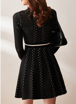 Black Long Sleeve A Line Knitted Dress