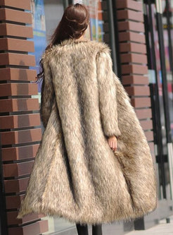 V-neck Plus Size Straight Faux Fur Coat