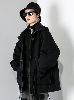 Hooded Plus Size Drawstring Straight Coat