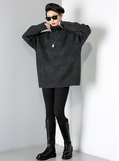 Turtleneck Solid Pullover Plus Size Sweater