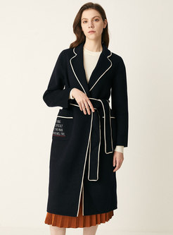 Lapel Letter Embroidered Long Overcoat