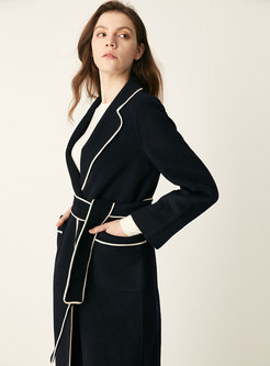 Lapel Letter Embroidered Long Overcoat