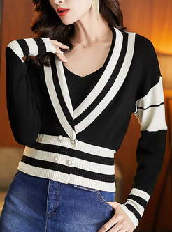 Color-blocked Pullover Cropped Sweater