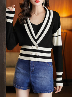 Color-blocked Pullover Cropped Sweater