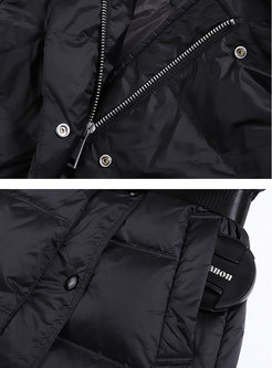 Hooded Knee-length Belted A Line Puffer Coat