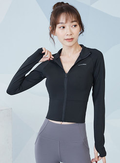 Solid Stand Collar Tight Yoga Cropped Jacket