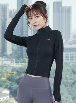 Solid Stand Collar Tight Yoga Cropped Jacket