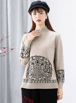 Turtleneck Embroidered Pullover Sweater