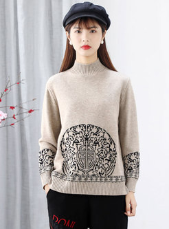 Turtleneck Embroidered Pullover Sweater