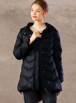 Hooded Mid-length Solid Duck Down Coat