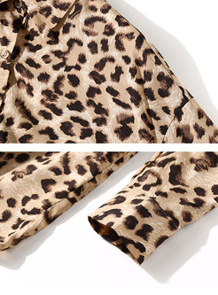 Leopard Print Single-breasted Plus Size Blouse