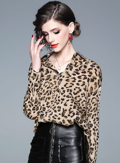 Leopard Print Single-breasted Plus Size Blouse
