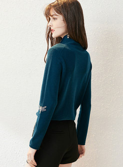 Turtleneck Beaded Pullover Wool Sweater