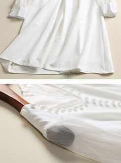 White V-neck Lantern Sleeve Skater Dress