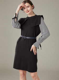 Plaid Patchwork Shift Knitted Dress