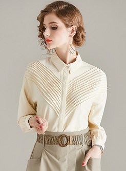 Turn Down Collar Ruched Loose Blouse