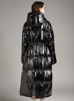 Removable Hooded Drawstring Long Puffer Coat