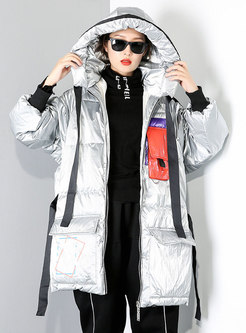Hooded Color-blocked Mid-length Plus Size Coat