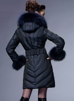 Hooded Mid-length Belted Puffer Coat