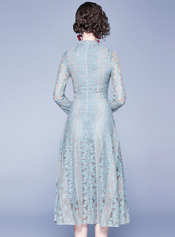 Lace Openwork Long Sleeve Bridesmaid Dress