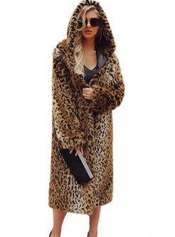 Leopard Hooded Straight Faux Fur Coat