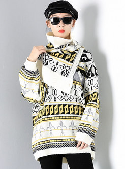 Plus Size Geometric Print Pullover Sweater