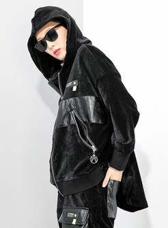 Plus Size Hooded Patchwork Straight Coat