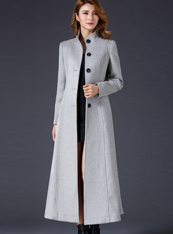 Mock Neck Single-breasted A Line Overcoat
