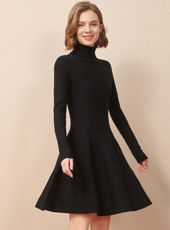 Black Turtleneck A Line Sweater Dress