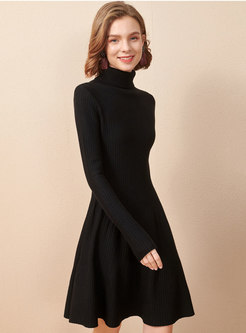 Black Turtleneck A Line Sweater Dress