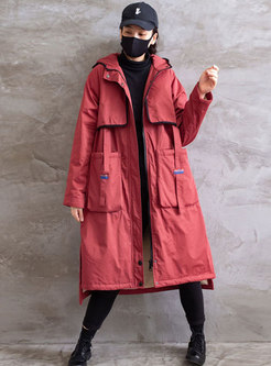Hooded Straight Cotton Padded Coat With Pockets