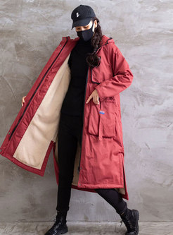 Hooded Straight Cotton Padded Coat With Pockets