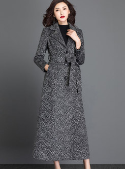 Leopard Wool Blend Wrap Long Overcoat