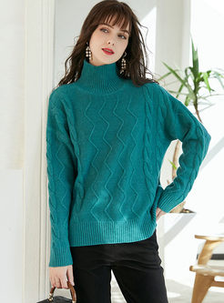 Turtleneck Pullover Solid Loose Sweater