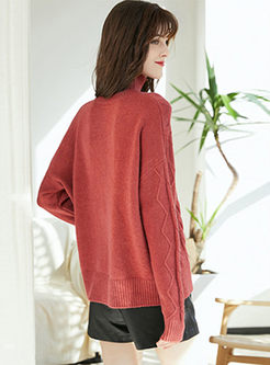 Turtleneck Pullover Solid Loose Sweater