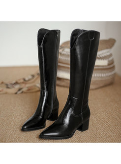 Pointed Toe Chunky Heel Mid-calf Boots