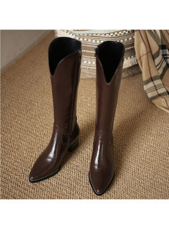 Pointed Toe Chunky Heel Mid-calf Boots