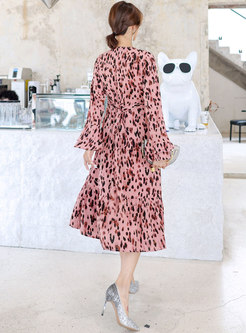 Plus Size Pink Leopard A Line Midi Dress