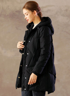 Solid Hooded Mid-length Puffer Coat