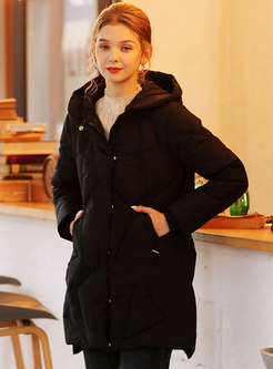 Solid Hooded Mid-length Puffer Coat