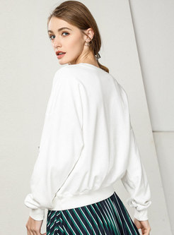 Embroidered Beaded Pullover Sweatshirt