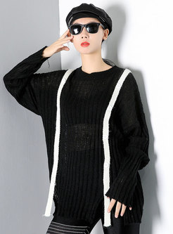Plus Size Color-blocked Transparent Sweater