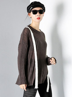 Plus Size Color-blocked Transparent Sweater