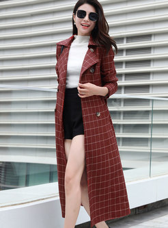 Plaid A Line Double-breasted Trench Coat
