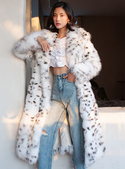 Plus Size Leopard Straight Long Faux Fur Coat